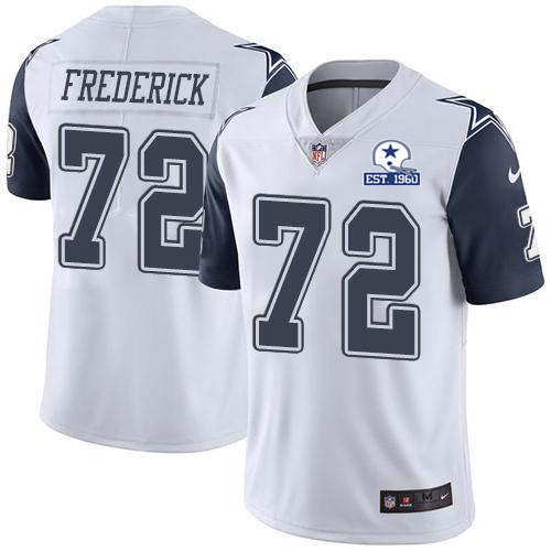 Personalized Cowboys #72 Travis Frederick White Men’s Stitched With Established In 1960 Patch NFL Limited Rush Jersey