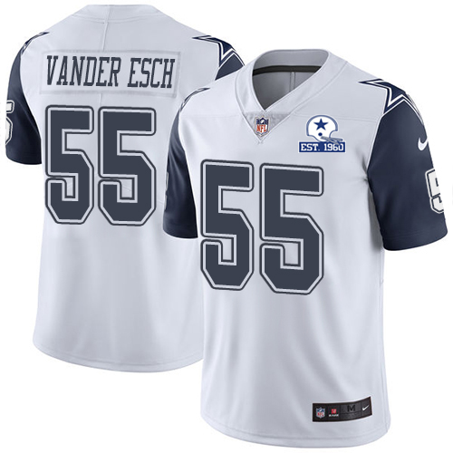 Personalized Cowboys #55 Leighton Vander Esch White Men’s Stitched With Established In 1960 Patch NFL Limited Rush Jersey