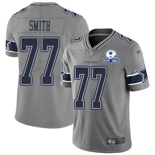Personalized Cowboys #77 Tyron Smith Gray Men’s Stitched With Established In 1960 Patch NFL Limited Inverted Legend Jersey