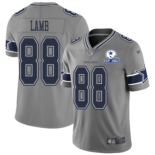 Personalized Cowboys #88 CeeDee Lamb Gray Men’s Stitched With Established In 1960 Patch NFL Limited Inverted Legend Jersey