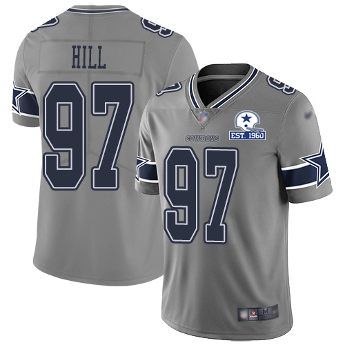 Personalized Cowboys #97 Trysten Hill Gray Men’s Stitched With Established In 1960 Patch NFL Limited Inverted Legend Jersey