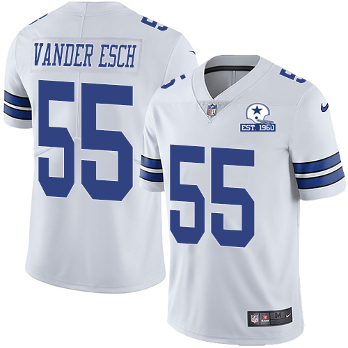 Personalized Cowboys #55 Leighton Vander Esch White Men’s Stitched With Established In 1960 Patch NFL Untouchable Limited Jersey