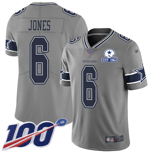 Personalized Cowboys #6 Chris Jones Gray Men’s Stitched With Established In 1960 Patch NFL Limited Inverted Legend 100th Season Jersey