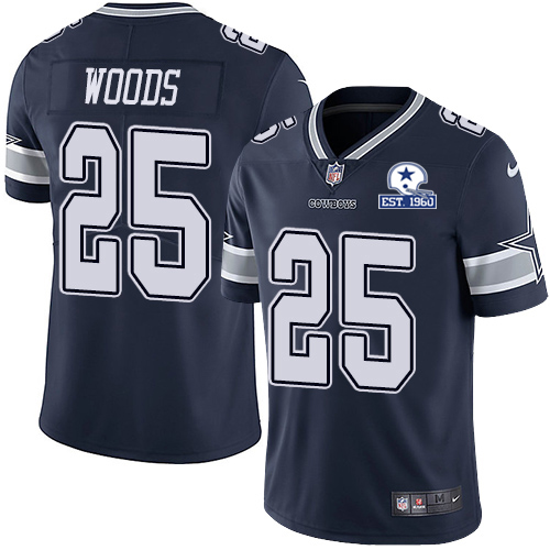 Personalized Cowboys #25 Xavier Woods Navy Blue Team Color Men’s Stitched With Established In 1960 Patch NFL Untouchable Limited Jersey