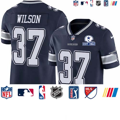 Personalized Cowboys #37 Donovan Wilson Navy Blue Team Color Men’s Stitched With Established In 1960 Patch NFL Untouchable Limited Jersey