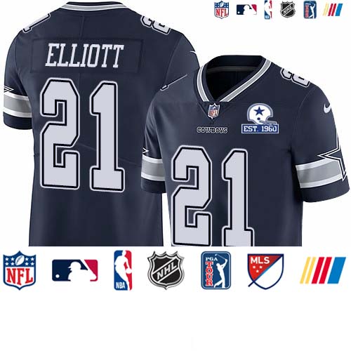 Personalized Cowboys #21 Ezekiel Elliott Navy Blue Team Color Men’s Stitched With Established In 1960 Patch NFL Untouchable Limited Jersey