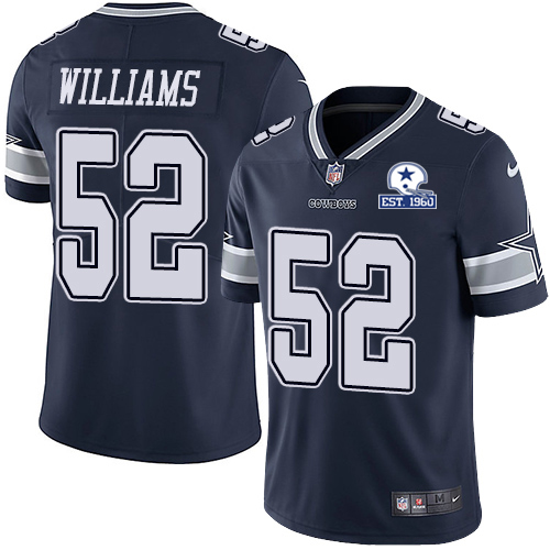 Personalized Cowboys #52 Connor Williams Navy Blue Team Color Men’s Stitched With Established In 1960 Patch NFL Untouchable Limited Jersey