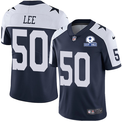 Personalized Cowboys #50 Sean Lee Navy Blue Thanksgiving Men’s Stitched With Established In 1960 Patch NFL Untouchable Limited Throwback Jersey
