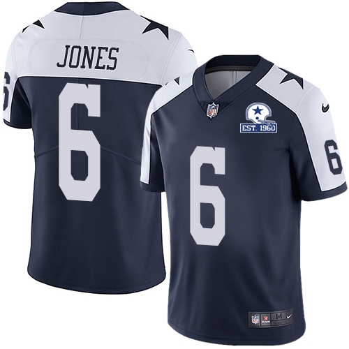 Personalized Cowboys #6 Chris Jones Navy Blue Thanksgiving Men’s Stitched With Established In 1960 Patch NFL Untouchable Limited Throwback Jersey