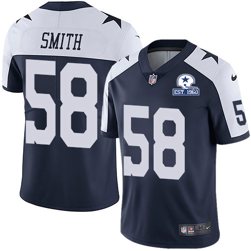 Personalized Cowboys #58 Aldon Smith Navy Blue Thanksgiving Men’s Stitched With Established In 1960 Patch NFL Untouchable Limited Throwback Jersey