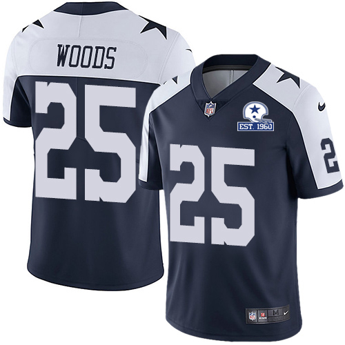 Personalized Cowboys #25 Xavier Woods Navy Blue Thanksgiving Men’s Stitched With Established In 1960 Patch NFL Untouchable Limited Throwback Jersey