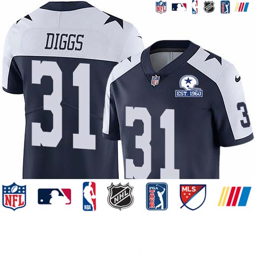 Personalized Cowboys #31 Trevon Diggs Navy Blue Thanksgiving Men’s Stitched With Established In 1960 Patch NFL Untouchable Limited Throwback Jersey