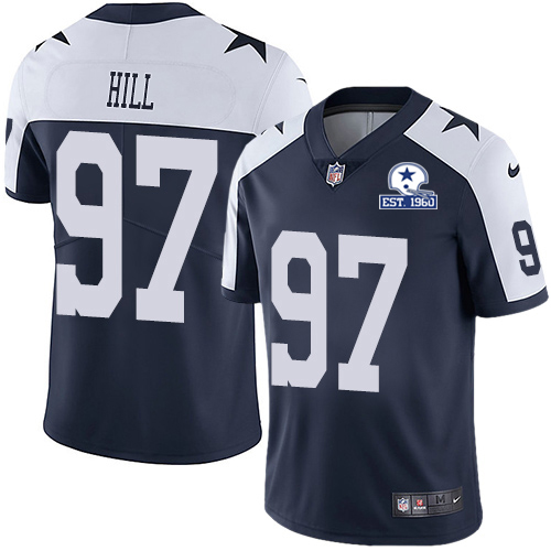 Personalized Cowboys #97 Trysten Hill Navy Blue Thanksgiving Men’s Stitched With Established In 1960 Patch NFL Untouchable Limited Throwback Jersey