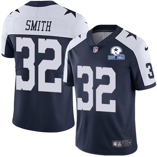 Personalized Cowboys #32 Saivion Smith Navy Blue Thanksgiving Men’s Stitched With Established In 1960 Patch NFL Untouchable Limited Throwback Jersey