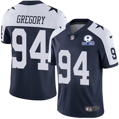 Personalized Cowboys #94 Randy Gregory Navy Blue Thanksgiving Men’s Stitched With Established In 1960 Patch NFL Untouchable Limited Throwback Jersey