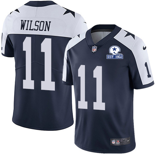 Personalized Cowboys #11 Cedrick Wilson Navy Blue Thanksgiving Men’s Stitched With Established In 1960 Patch NFL Untouchable Limited Throwback Jersey