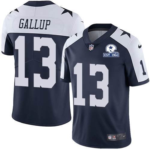Personalized Cowboys #13 Michael Gallup Navy Blue Thanksgiving Men’s Stitched With Established In 1960 Patch NFL Untouchable Limited Throwback Jersey
