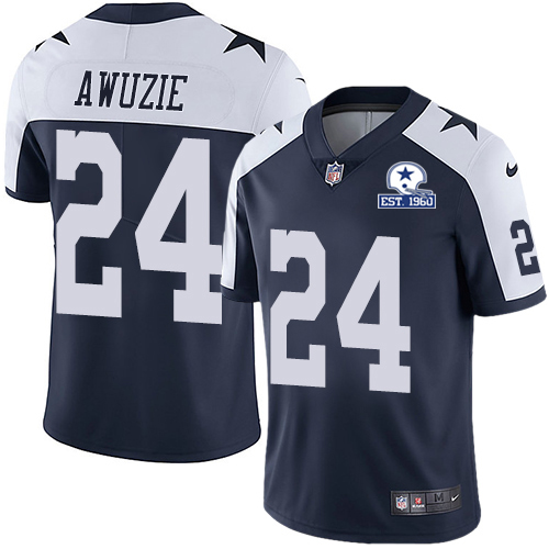 Personalized Cowboys #24 Chidobe Awuzie Navy Blue Thanksgiving Men’s Stitched With Established In 1960 Patch NFL Untouchable Limited Throwback Jersey