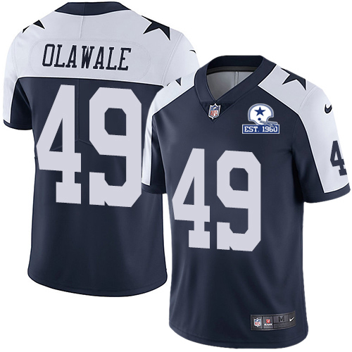 Personalized Cowboys #49 Jamize Olawale Navy Blue Thanksgiving Men’s Stitched With Established In 1960 Patch NFL Untouchable Limited Throwback Jersey