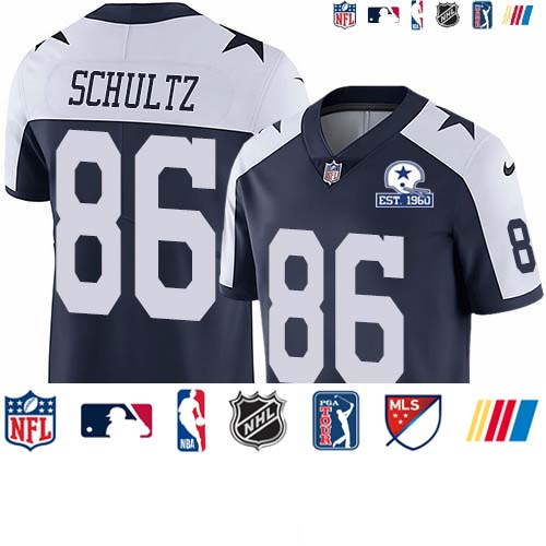 Personalized Cowboys #86 Dalton Schultz Navy Blue Thanksgiving Men’s Stitched With Established In 1960 Patch NFL Untouchable Limited Throwback Jersey