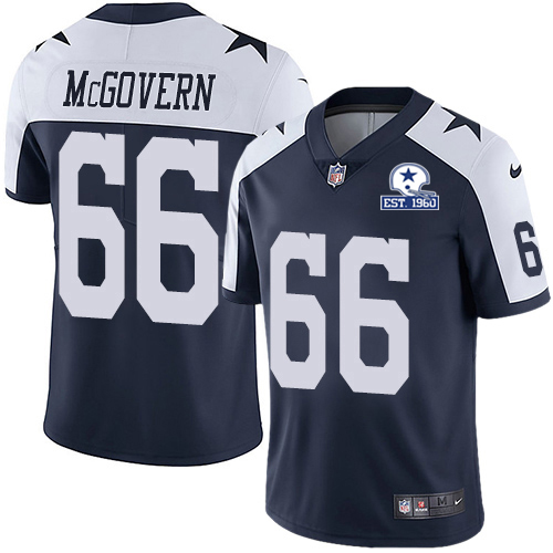 Personalized Cowboys #66 Connor McGovern Navy Blue Thanksgiving Men’s Stitched With Established In 1960 Patch NFL Untouchable Limited Throwback Jersey