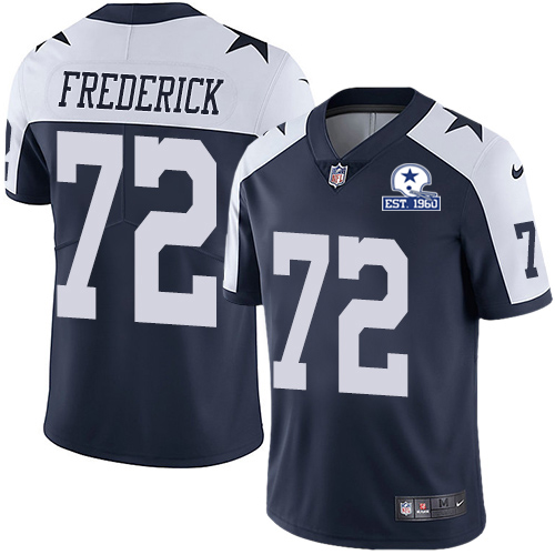 Personalized Cowboys #72 Travis Frederick Navy Blue Thanksgiving Men’s Stitched With Established In 1960 Patch NFL Untouchable Limited Throwback Jersey