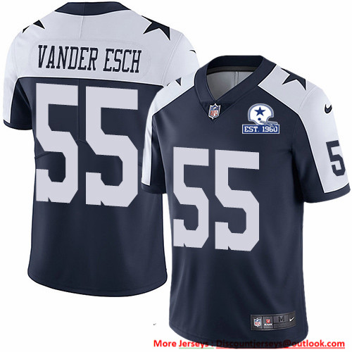 Personalized Cowboys #55 Leighton Vander Esch Navy Blue Thanksgiving Men’s Stitched With Established In 1960 Patch NFL Untouchable Limited Throwback Jersey