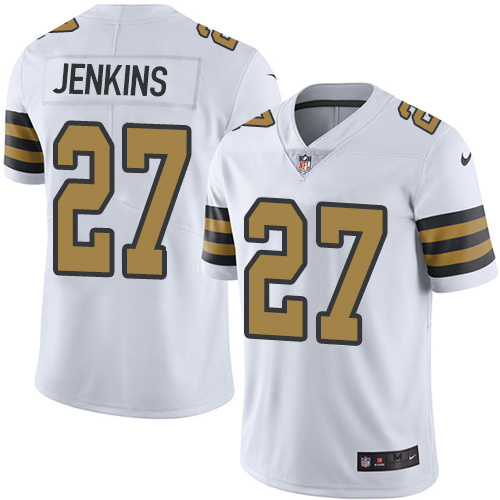 Personalized Saints #27 Malcolm Jenkins White Men’s Stitched NFL Limited Rush Jersey