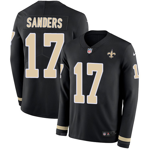 Personalized Saints #17 Emmanuel Sanders Black Team Color Men’s Stitched NFL Limited Therma Long Sleeve Jersey