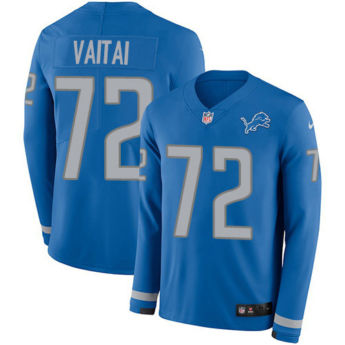 Personalized Lions #72 Halapoulivaati Vaitai Blue Team Color Men’s Stitched NFL Limited Therma Long Sleeve Jersey