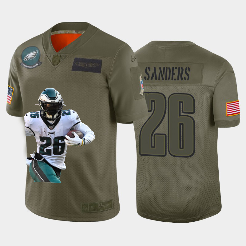 Personalized Eagles 26 Miles Sanders Olive Player Name Logo Untouchable Limited Jersey