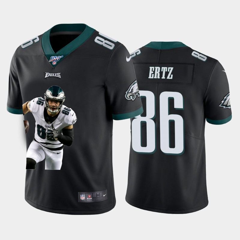 Personalized Eagles 86 Zach Ertz Black Player Name Logo 100th Season Untouchable Limited Jersey