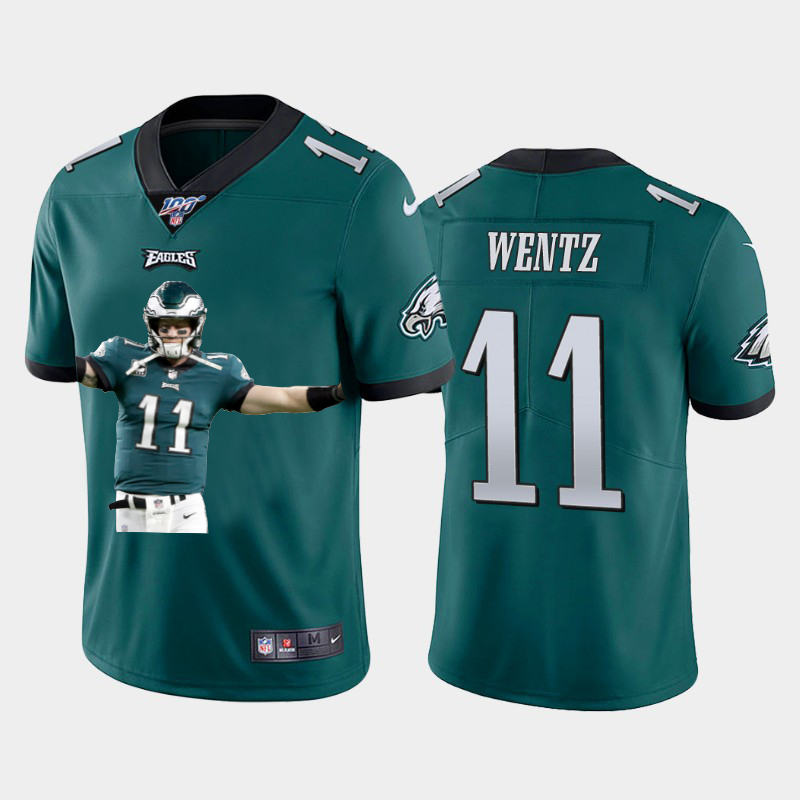Personalized Eagles 11 Carson Wentz Green Player Name Logo 100th Season Untouchable Limited Jersey
