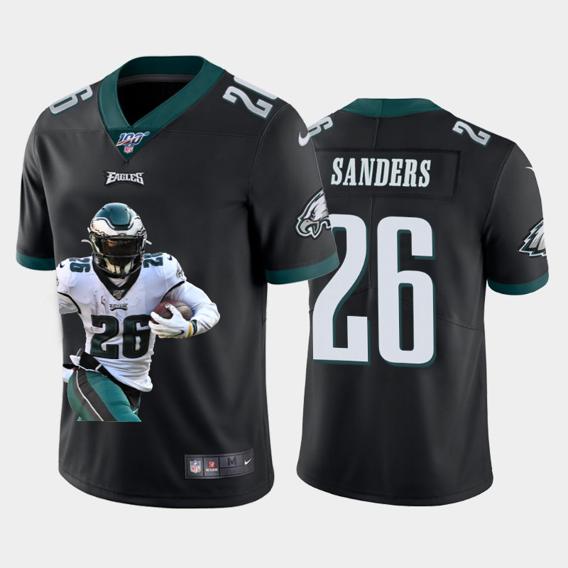 Personalized Eagles 26 Miles Sanders Black Player Name Logo 100th Season Untouchable Limited Jersey