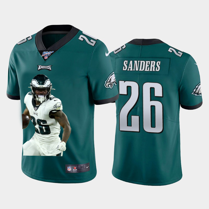 Personalized Eagles 26 Miles Sanders Green Player Name Logo 100th Season Untouchable Limited Jersey