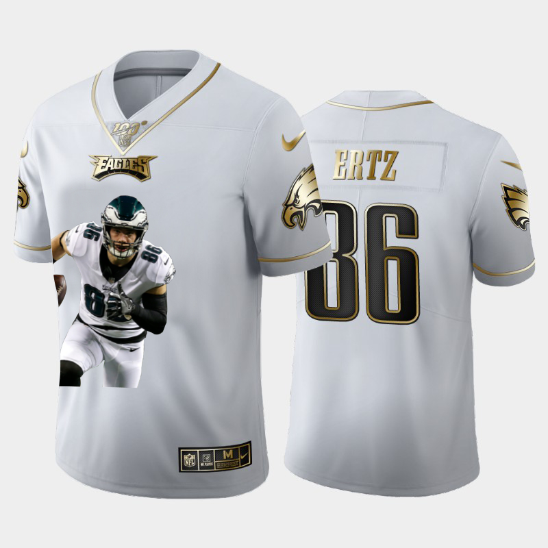 Personalized Eagles 86 Zach Ertz White Gold Player Name Logo 100th Season Untouchable Limited Jersey