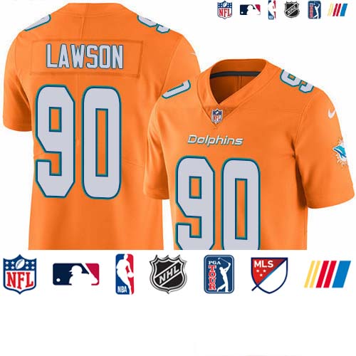 Personalized Dolphins #90 Shaq Lawson Orange Men’s Stitched NFL Limited Rush Jersey