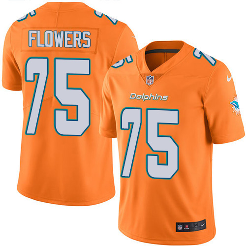 Personalized Dolphins #75 Ereck Flowers Orange Men’s Stitched NFL Limited Rush Jersey