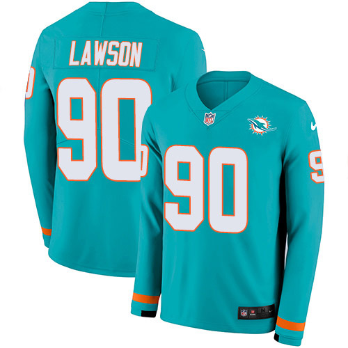 Personalized Dolphins #90 Shaq Lawson Aqua Green Team Color Men’s Stitched NFL Limited Therma Long Sleeve Jersey