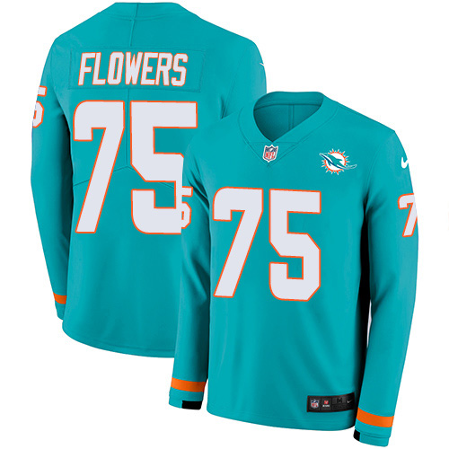 Personalized Dolphins #75 Ereck Flowers Aqua Green Team Color Men’s Stitched NFL Limited Therma Long Sleeve Jersey