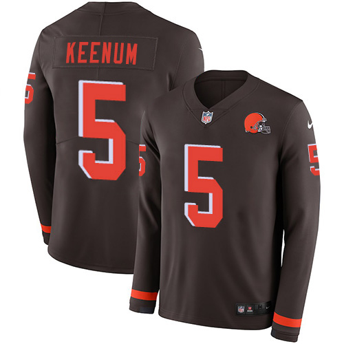 Personalized Browns #5 Case Keenum Brown Team Color Men’s Stitched NFL Limited Therma Long Sleeve Jersey