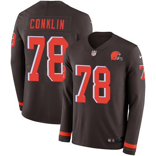 Personalized Browns #78 Jack Conklin Brown Team Color Men’s Stitched NFL Limited Therma Long Sleeve Jersey