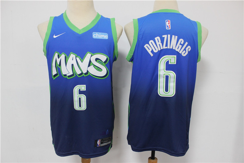 Personalized Mavericks 6 Kristaps Porzingis Blue 2020 City Edition Swingman Jersey