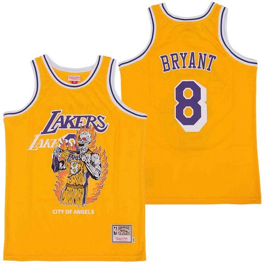 Personalized Lakers 8 Kobe Bryant Yellow Hardwood Classics Skull Edition Jersey