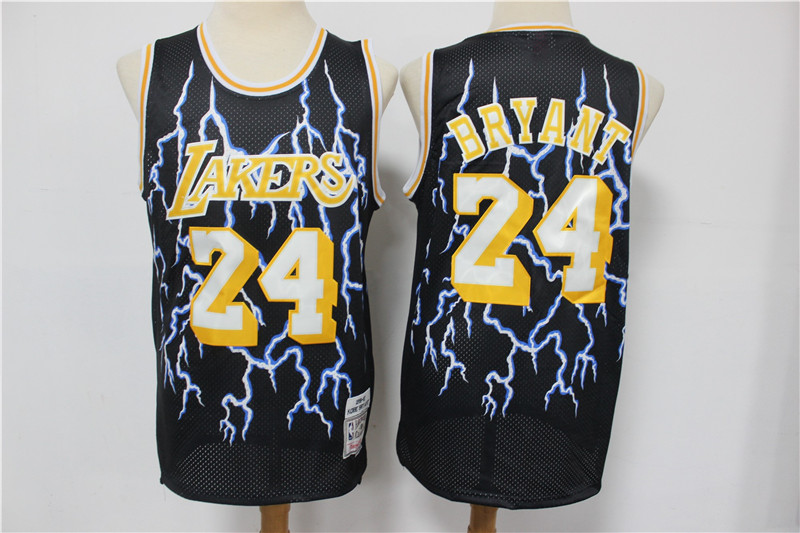 Personalized Lakers 24 Kobe Bryant Black Hardwood Classics Lightning Limited Edition Jersey