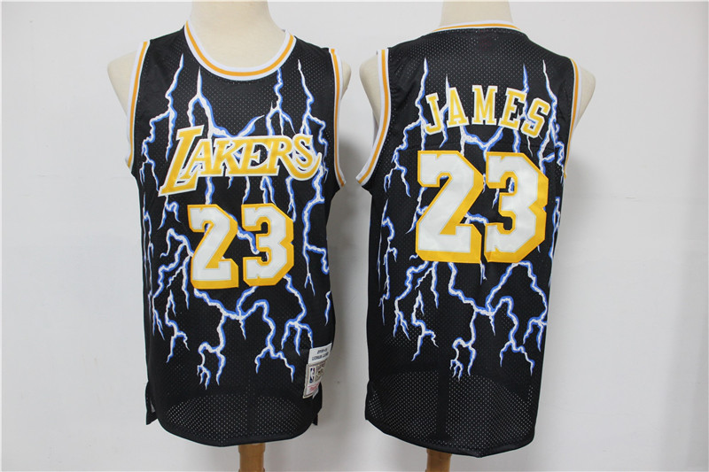 Personalized Lakers 23 Lebron James Black Hardwood Classics Lightning Limited Edition Jersey