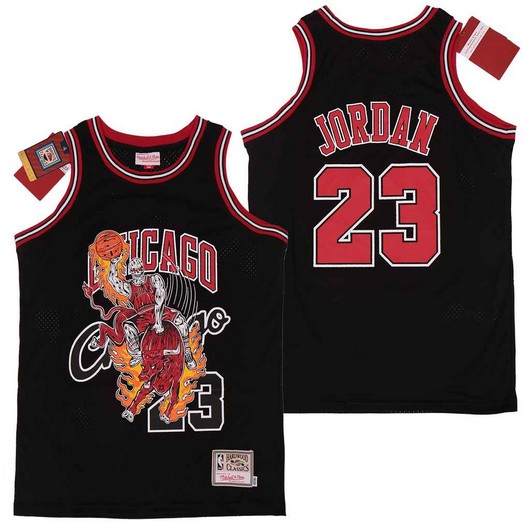 Personalized Bulls 23 Michael Jordan Black Hardwood Classics Skull Edition Jersey