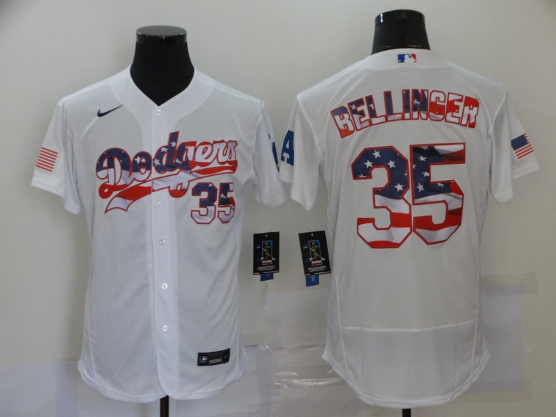 Personalized Dodgers 35 Cody Bellinger White USA Flag Fashion Cool Base Jersey