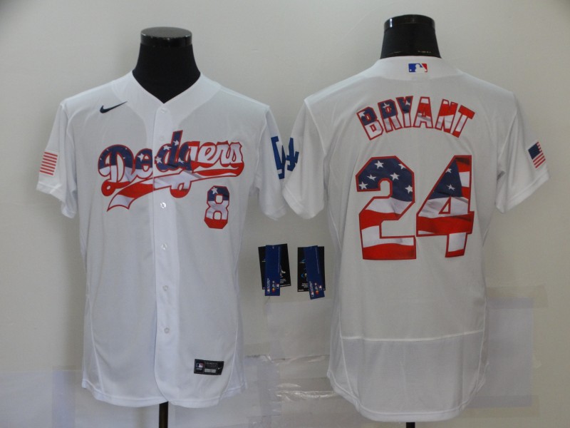 Personalized Dodgers 8 & 24 Kobe Bryant White USA Flag Fashion Cool Base Jersey
