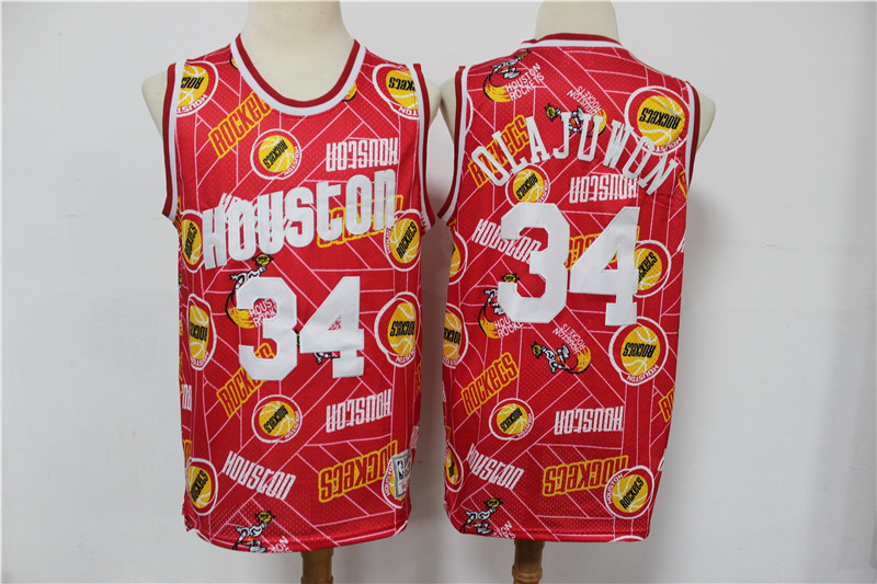 Personalized Rockets 34 Hakeem Olajuwon Red Hardwood Classics Tear Up Pack Swingman Jersey